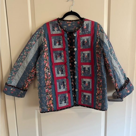 Jackets & Blazers - Vintage Handmade Quilted Quilt Patchwork Jacket - Multicolor, Floral Rare